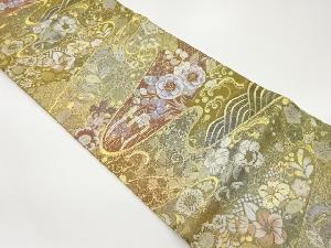 変わり流水に荒波・花葉模様織出し袋帯